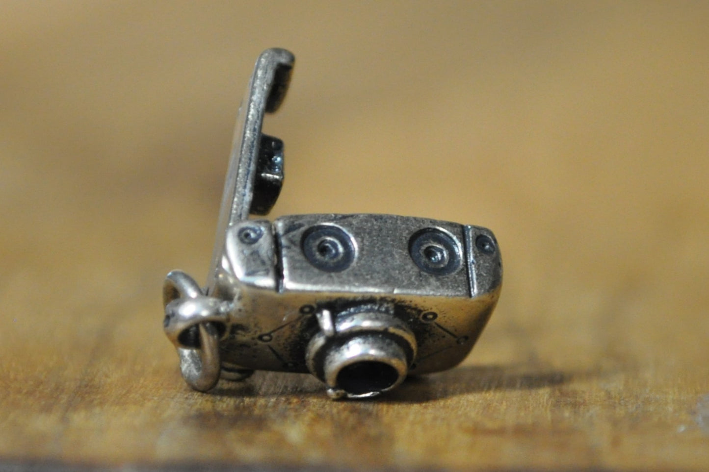 Vintage Sterling Articulating Camera Charm - Stamped and Tested Sterling Silver - Moveable Charms - Spotted Triangle Inside