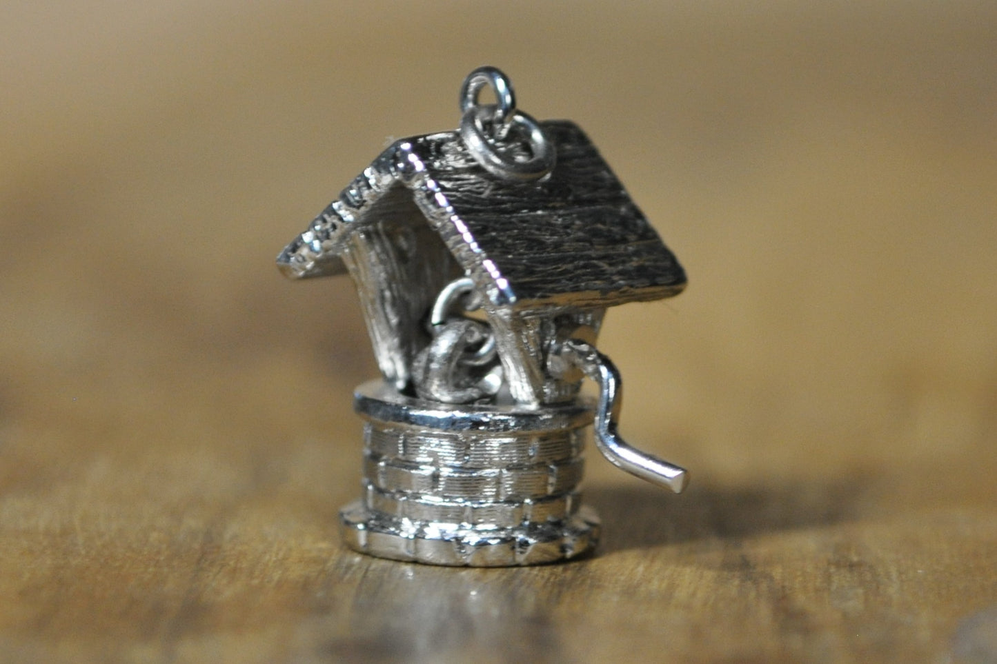 Vintage Sterling Articulating Wood Well with Bucket Charm - Tested Sterling Silver - Moveable Charms