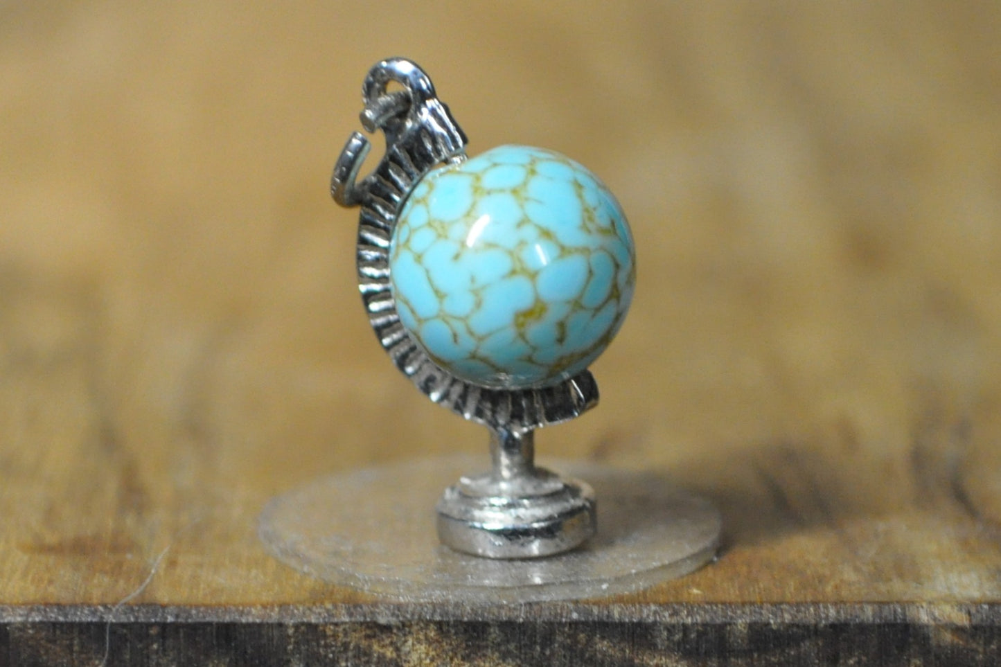 Spinning Blue Turquoise Globe Charm - Tested Sterling Silver - Moveable Charms - World and Travel Charms