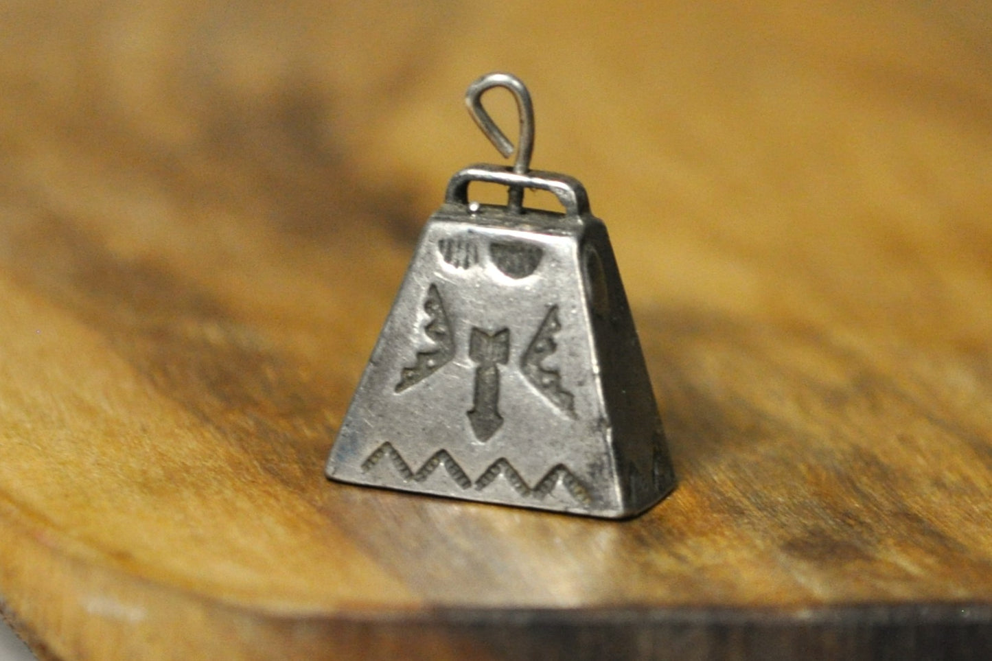 Sterling Silver Native American Designed Cowbell Charm - Tested Sterling Silver - Vintage Native Cowbell Charm