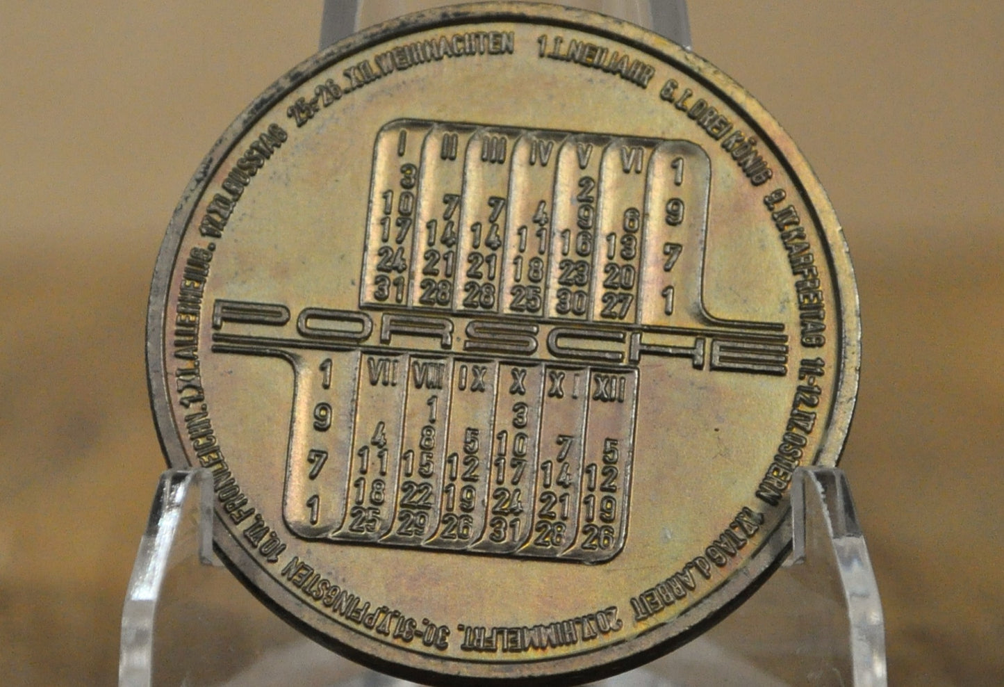 1971 Porsche Calendar Coin - Porsche Konstruktion 1914 "Stadtcoupe" Calendar Token