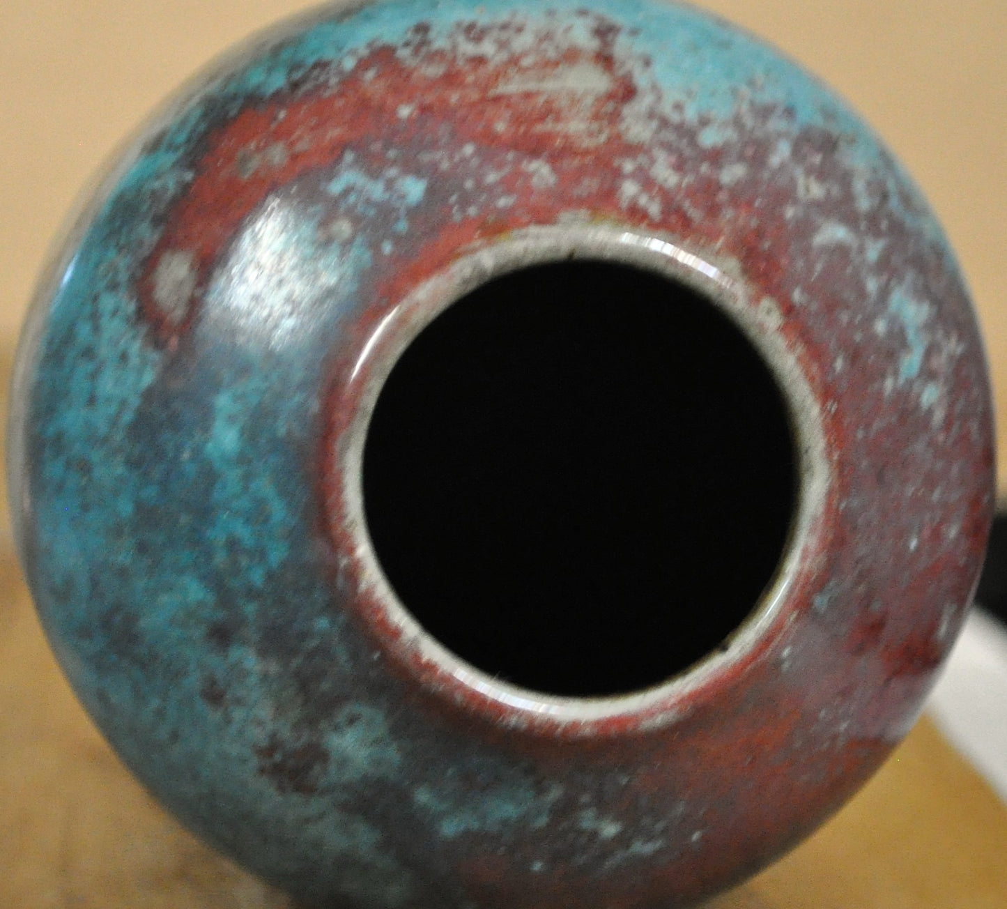 Antique Jugtown Pottery Chinese Blue/Red Vase - Vintage Pottery Vase Jugtown Chinese Blue Glaze