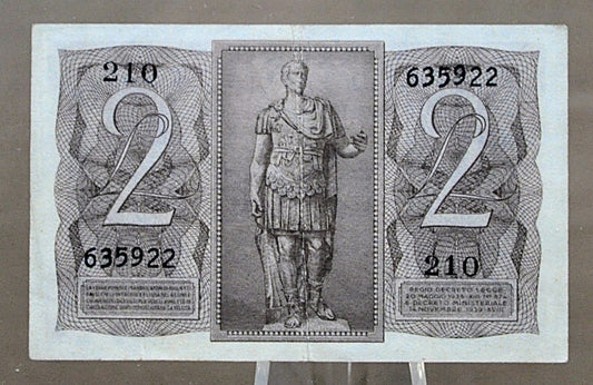 1939 Kingdom of Italy 2 Lire Note - Biglietto di Stato - World War 2 Italy Note - 1939 Italian Two Lire WW2 Banknote - P#27
