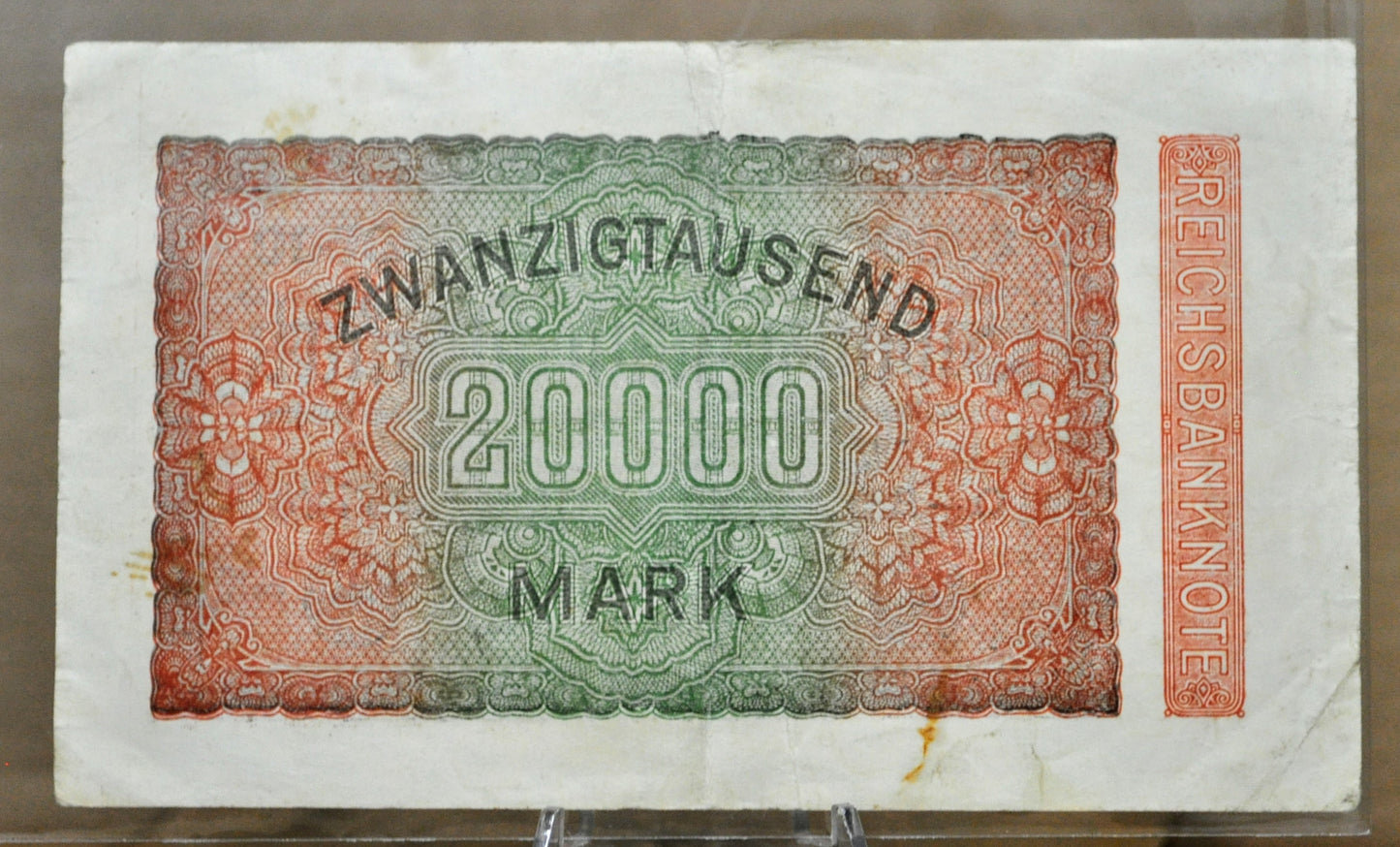 1923 Germany 20,000 Mark Note - Reichsbanknote - Small Circles Watermark - German Inflation note - 1923 Twenty Thousand Mark Note - P#85a