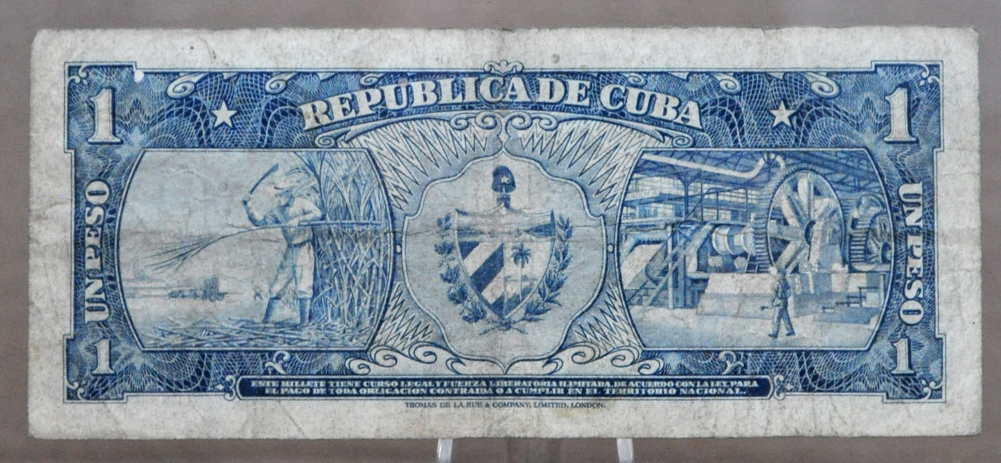 1957 Cuba 1 Peso Banknote - Suffix A - Rarer Series of 1957 - Jose Marti Type - 1957 Banco Nacional de Cuba One Peso Note - P#87b