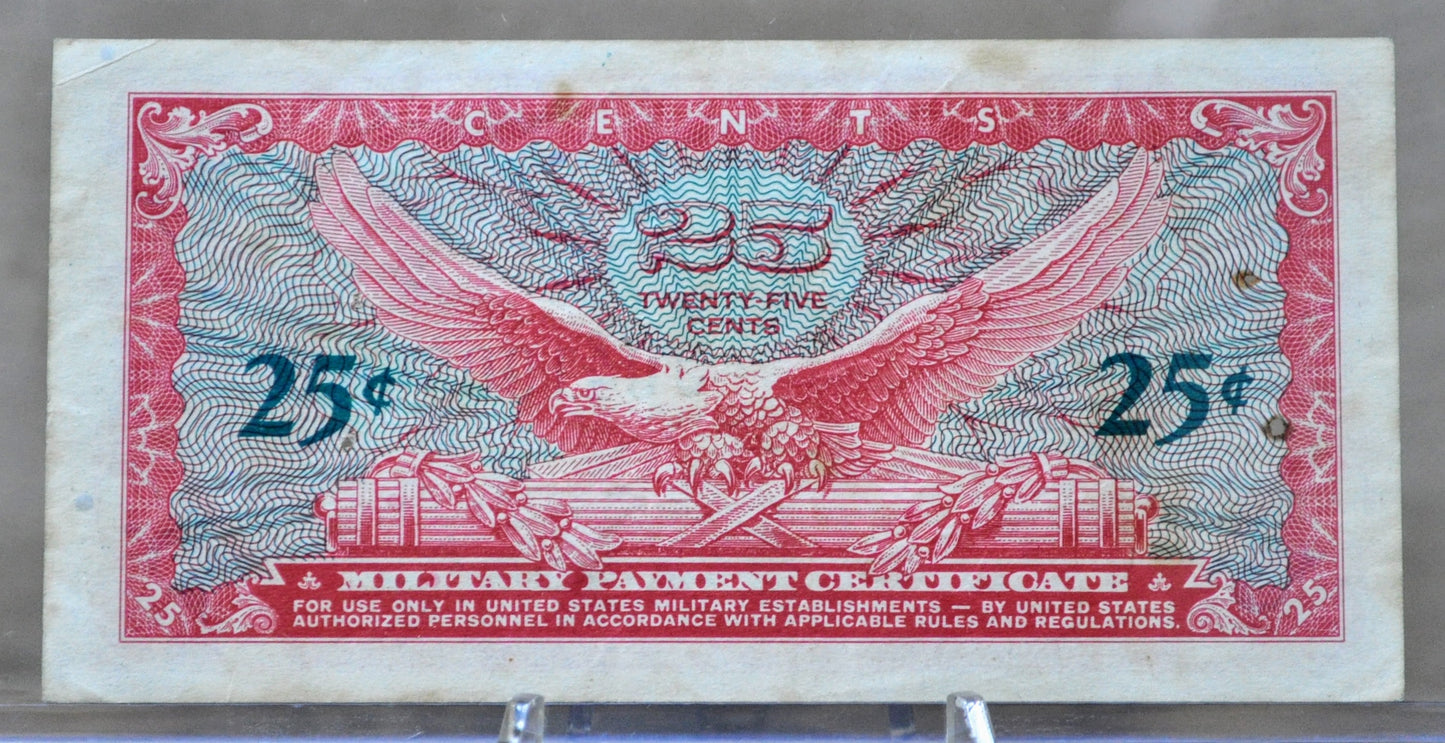 1965 U.S. Military 25 Cent Payment Certificate - Series 641 - 1965 United States Military Twenty-Five Cents Vietnam War Banknote - P#M59a