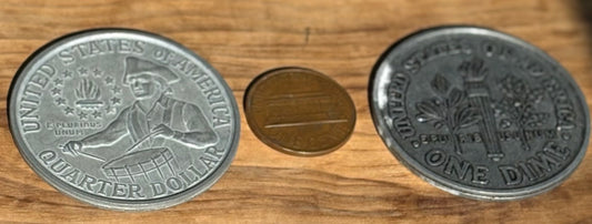 Set of 3 Giant Oversized Coins - Oversized Coins Featuring: Penny, Quarter, and a Dime