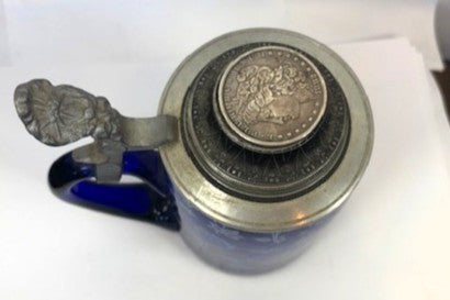 Vintage Silver and Glass Rein-Zinn Beer Stein Topped with Rare Morgan Dollar