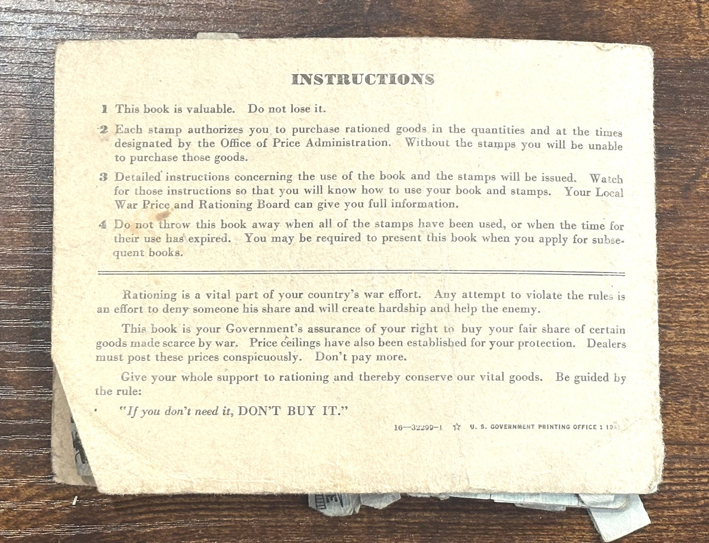 Antique War Ration Booklet with Stamps - 1943 Vintage War Ration Book No. 3