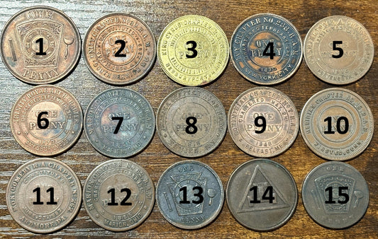 Masonic Pennies From Varying Chapters 15 To Choose From - Freemasonry Fifteen Chapters One Pennies to Choose from!!!