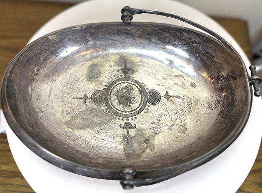 Victorian Silver-Plated Brides Basket with Handle, Meriden Britannia Co. - Antique Meriden Britannia Co Bridal Basket Model#1769 - Meriden B Bride Basket Ornate Footing