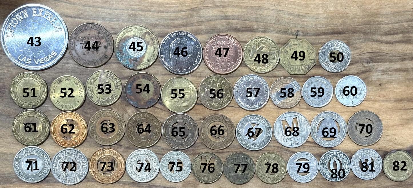 Over 40 Transit Tokens, Pick Your Variant! - Unique Vintage Transit Tokens Pick your Variant!!!