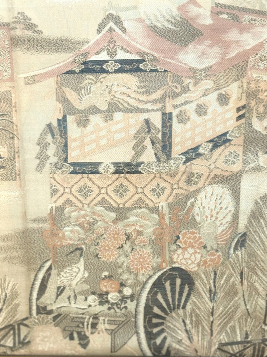 Vintage Japanese silk Fukuro Obi - Fukuro Obi Landscape Japanese Silk Art Panel