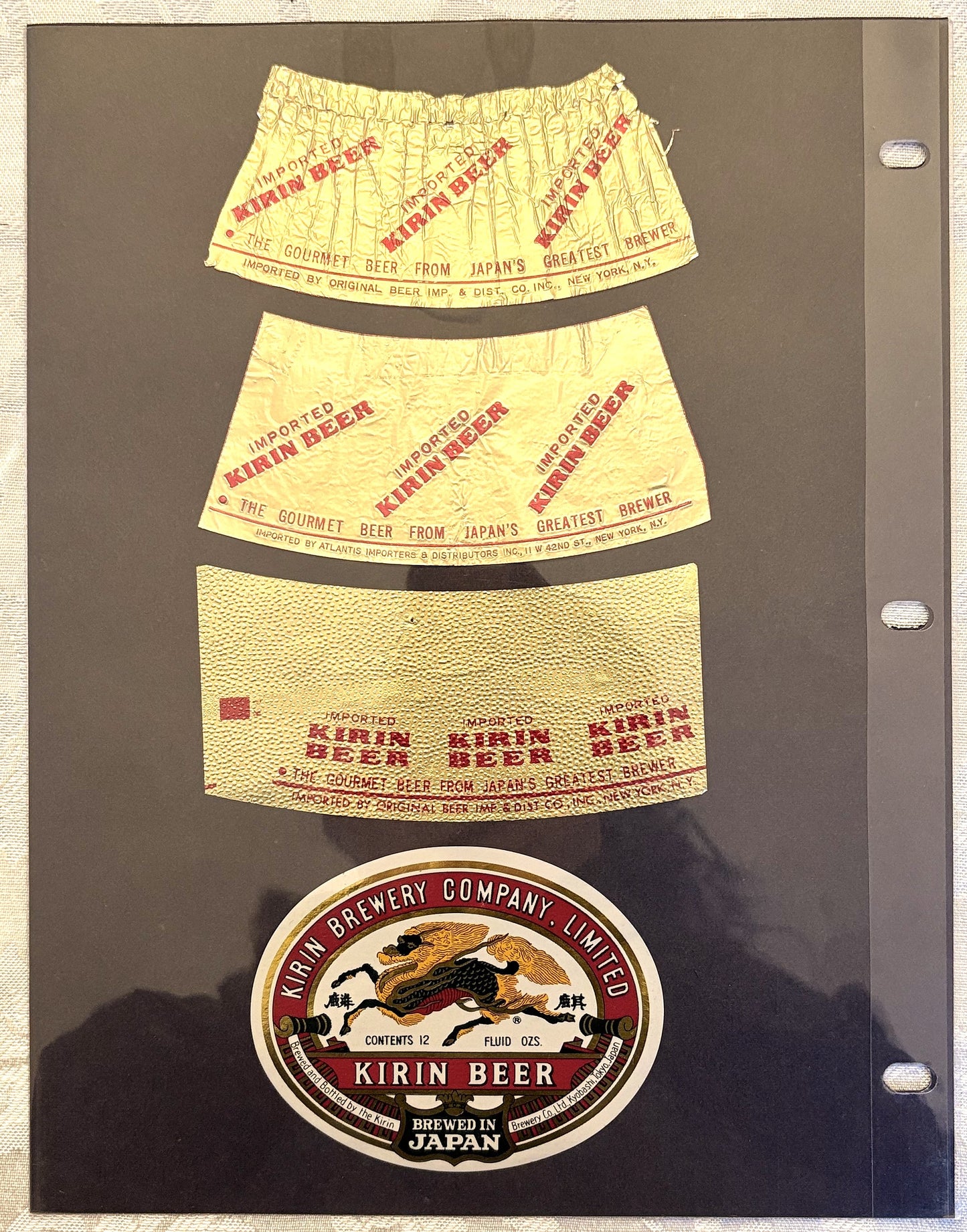 Collectible Lot: 8 Original Kirin Beer Labels Made in Japan - Authentic 1900s-era Kirin Beer Bottle Stickers/Labels 8pc Lot