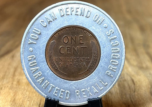 Vintage 1956 "Keep Me and Never Go Broke" Aluminum Encased Cent - Authentic 1956 "Never Go Broke" Lucky Penny Advertising Coin