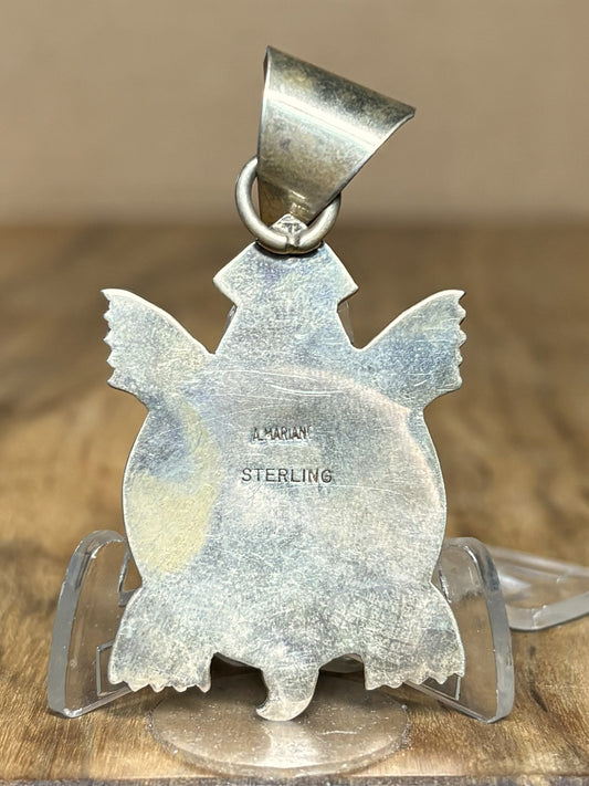 Alonzo Mariano Navajo Sterling Silver Turquoise Turtle Pendant - Handmade Native American Turtle Pendant Sterling Silver & Turquoise