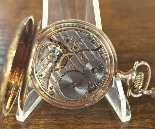 Antique 1908 Illinois Pocket Watch Grade 17211 Jewel Hunter Case w/ GF Chain - 1908 Illinois 11 Jewel Pocket Watch + GF Chain Grade 172 For Repair or Parts
