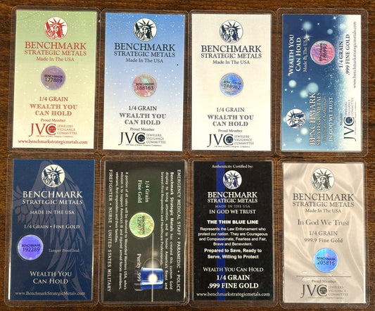 Benchmark Strategic Metals 1/4 Grain .999 Fine Gold Bullion Card Pick Design - Pure .999 Fine Gold 1/4 Grain Bullion Card Holiday, Religious & First Responder