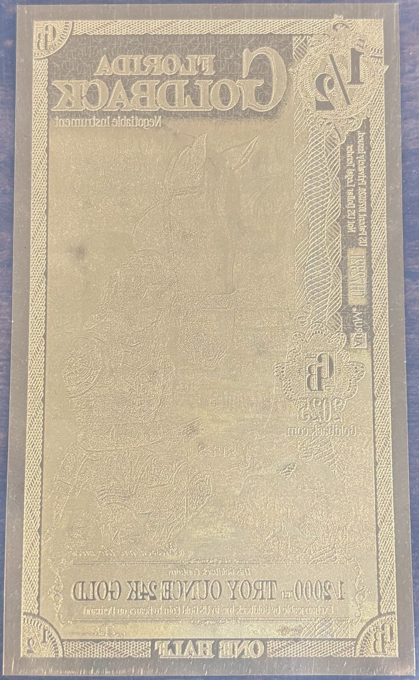 2025 Florida 1/2 Goldback 1/2000th Oz 24K Gold Foil Note - 1/2 Florida Goldback 2025 Spes, Hope Design, 24kt Gold Note
