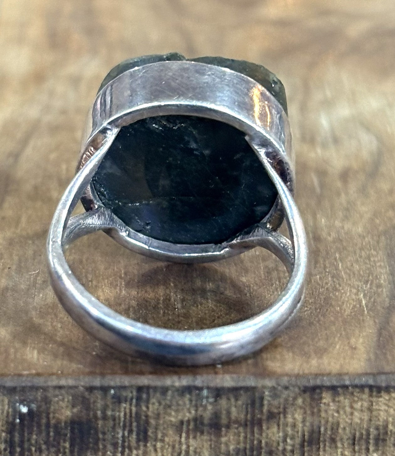 Natural Raw Blue Labradorite Statement Ring 925 Sterling Silver Bezel Size 8 - Large Round Labradorite Crystal Ring Iridescent Blue Fire Solid 925 Silver