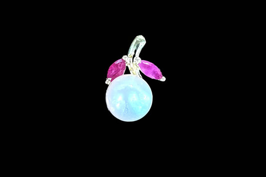 Maui Divers 14K Gold, Ruby & Pearl Hawaiian Floral Pendant - Maui Divers Ruby Flower & Pearl Pendant 14K Gold NIB with Spare Pearl