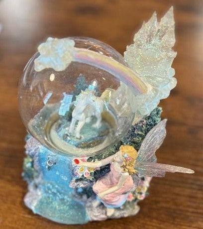 Empty Fairy with Unicorn and Rainbow Water Globe for Restoration - Waterless Fantasy Fairy & Unicorn Snow Globe Display Piece