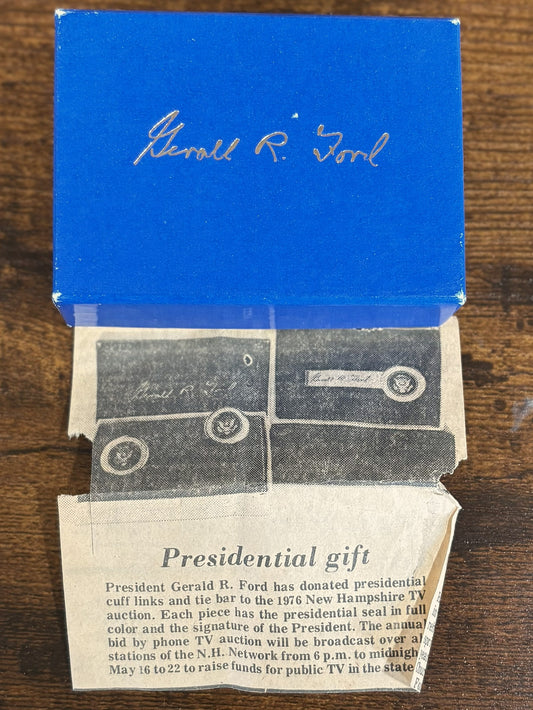 Gerald Ford Presidential Cufflinks and Tie Bar Set in Original Box - Authentic Gerald R. Ford Presidential VIP Gift Set Seal Cufflinks & Tie Bar