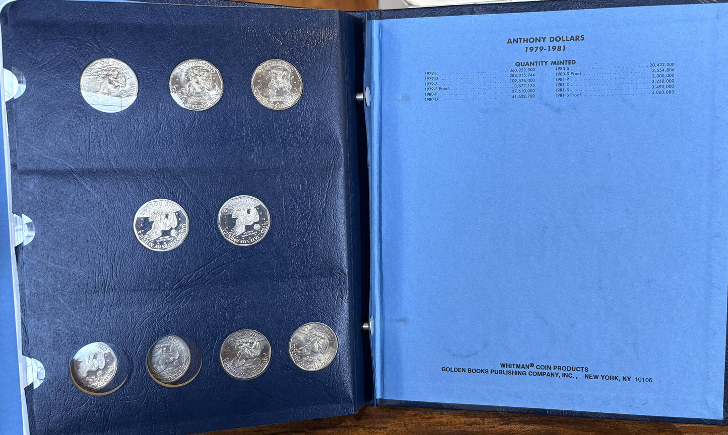 Complete Set of Susan B Anthony Dollars 1979-1981-S All Types, Whitman Album - Beautiful Coins, Including 1981-S Proof Variety II 16 In Total