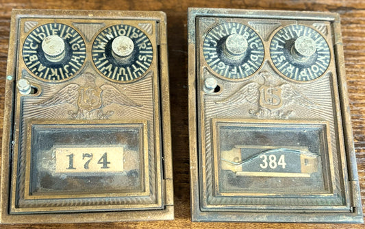 Antique Post Office Lock Box Dual Dial Lot of Four - USPS Postal Box Corbin Eagle Lot of 4