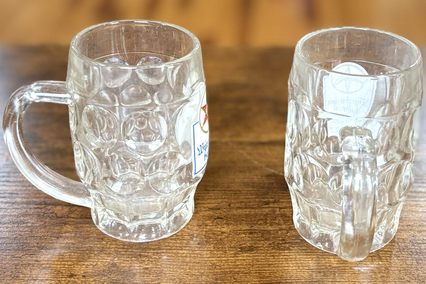 Lot of 4 Vintage Beer Mugs: 2 Würzburger Hofbräu Dimple Glass & 2 Kronenbourg Ceramic Steins
