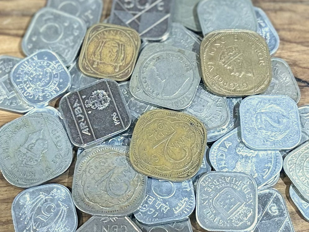 Mystery World Coinage Square Coins - Rare Irregular Shaped World Coin Square Sets