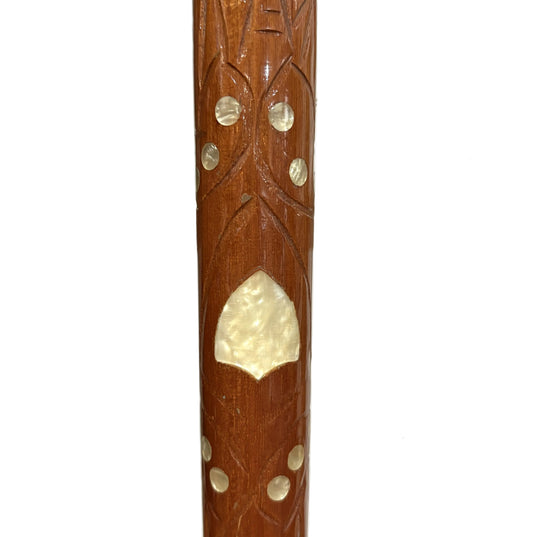 Vintage Pool Cue Carved Wood & Mother of Pearl Inlay With Leather Case - Gorgeous Mother of Pearl Pool Cue