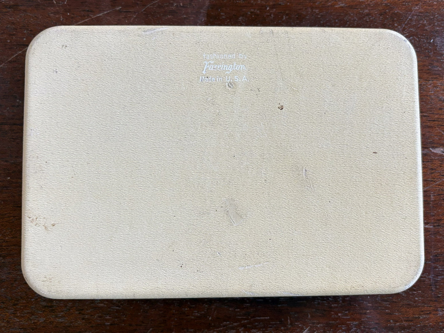 Vintage Farrington Travel Jewelry Case Beige Leatherette Mint Green Floral Lining - 1950s Farrington Travel Jewelry Box Mint Velvet