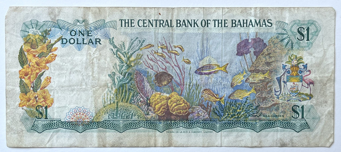 1974 Bahamas Central Bank 1 Dollar Note - Donaldson Signature Type - Queen Elizabeth II - 1974 British Bahamas One Dollar Note - P#35a