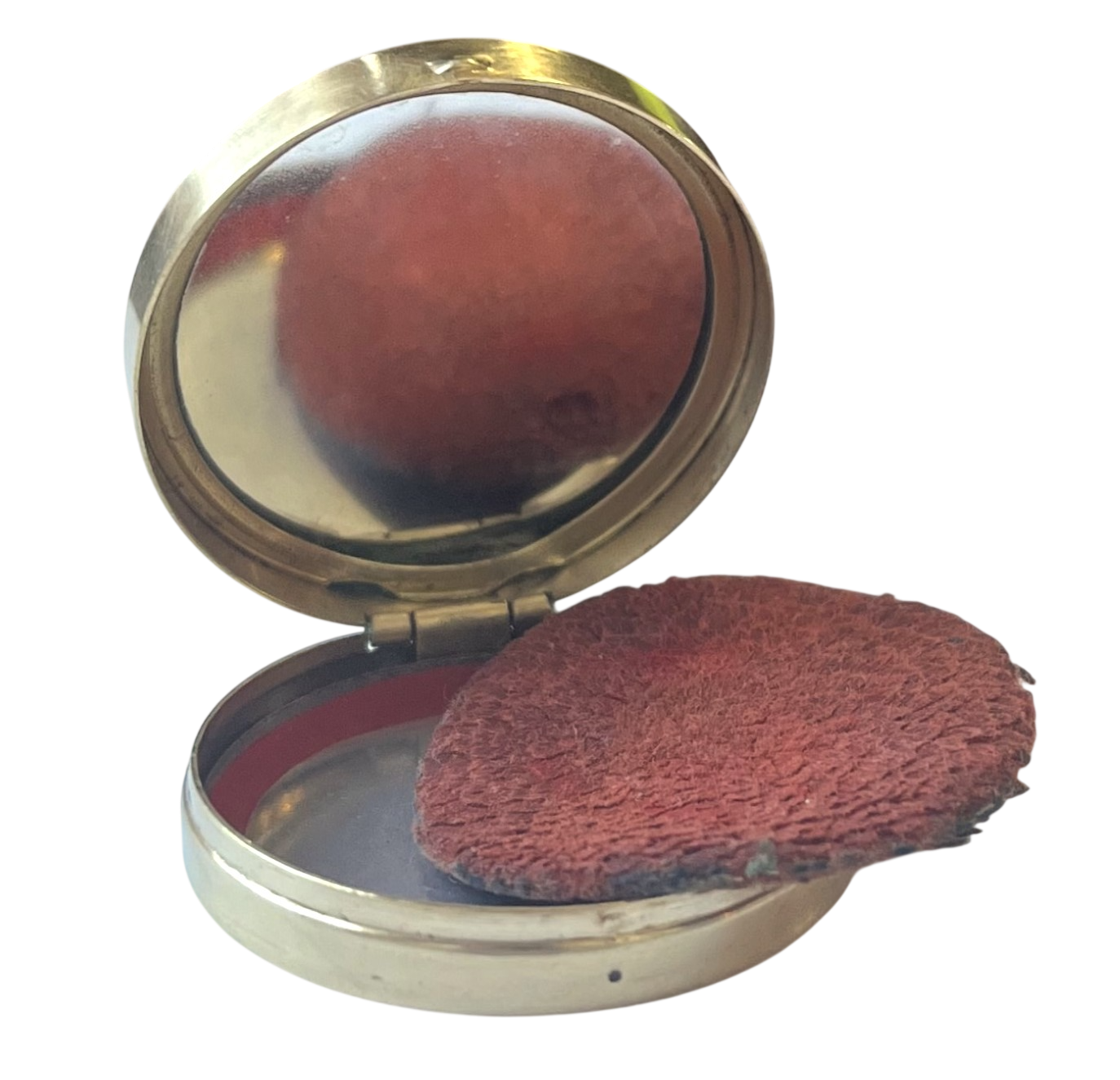 Vintage Tangee "Theatrical Red" Brass Rouge Compact with Blue Cabochon - Refillable Case -1940s Tangee Reusable Rouge Blush Compact