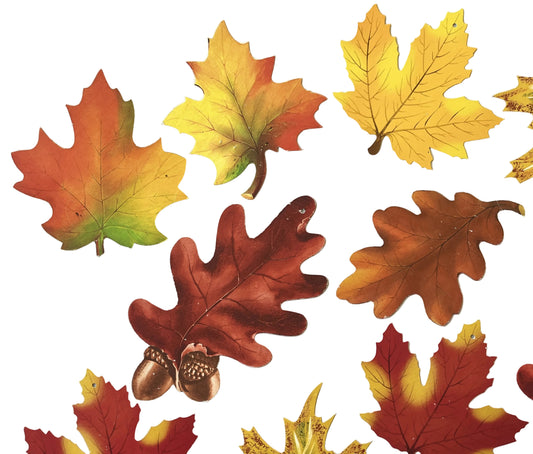 Vintage Lot of 12 Small Dennison Autumn Leaves Die Cut Decorations - 4"-6" - Variety Foliage Decor - 1960s Dennison Fall Leaf Paper Decor