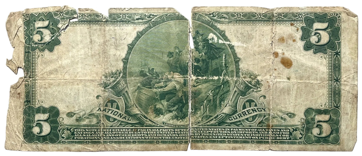 1905 National Currency 5 Dollar Note - Torn Note - Jefferson County NB of Watertown (Ch#1490) - 1902 Rare New York Five Dollar Note - Fr.598