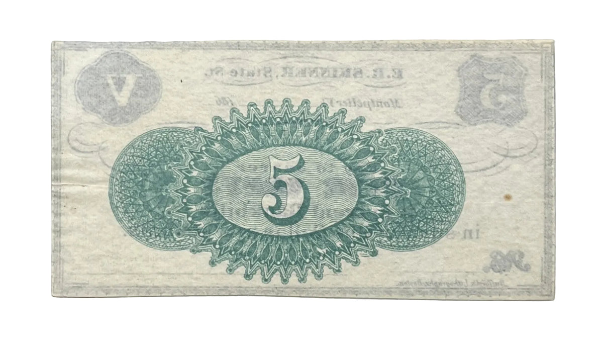 1860s E. R. Skinner Montpelier VT 5 Cents Merchant Scrip Note - Uncirculated Remainder - 1860s Vermont Merchant Five Cent Scrip Note