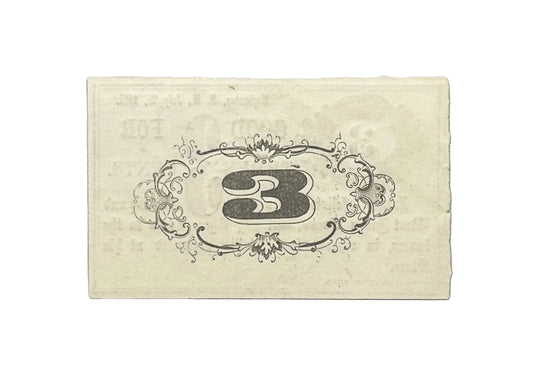 RARE 1864 James Fellows Hopkinton NH 3 Cents Merchant Scrip - Unissued Remainder - Hopkinton New Hampshire Three Cent Obsolete Merchant Note