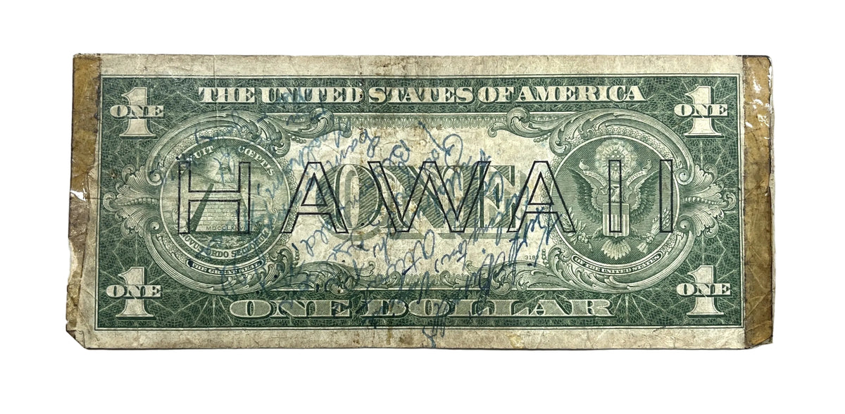 1935A Hawaii WW2 1 Dollar Short Snorter Note - Signed by World War Two Soldiers - WWII Short Snorter Brown Seal Emergency Note - Fr#2300