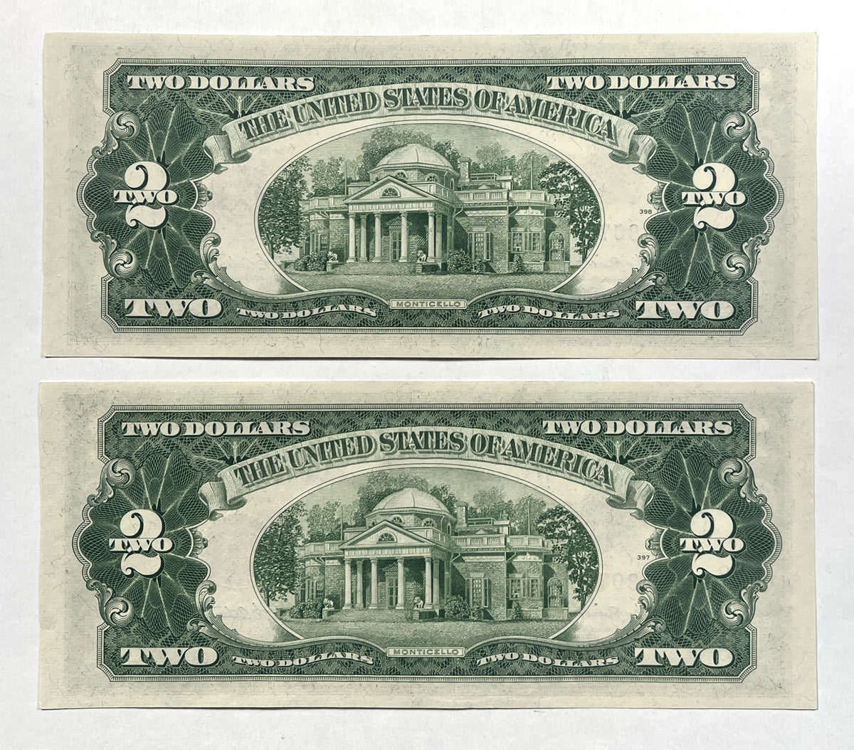 Pair of Consecutive Serial 1953A Legal Tender 2 Dollar Notes - Uncirculated - 1953 A Two Dollar Legal Tender Notes Sequential Set - Fr.1510