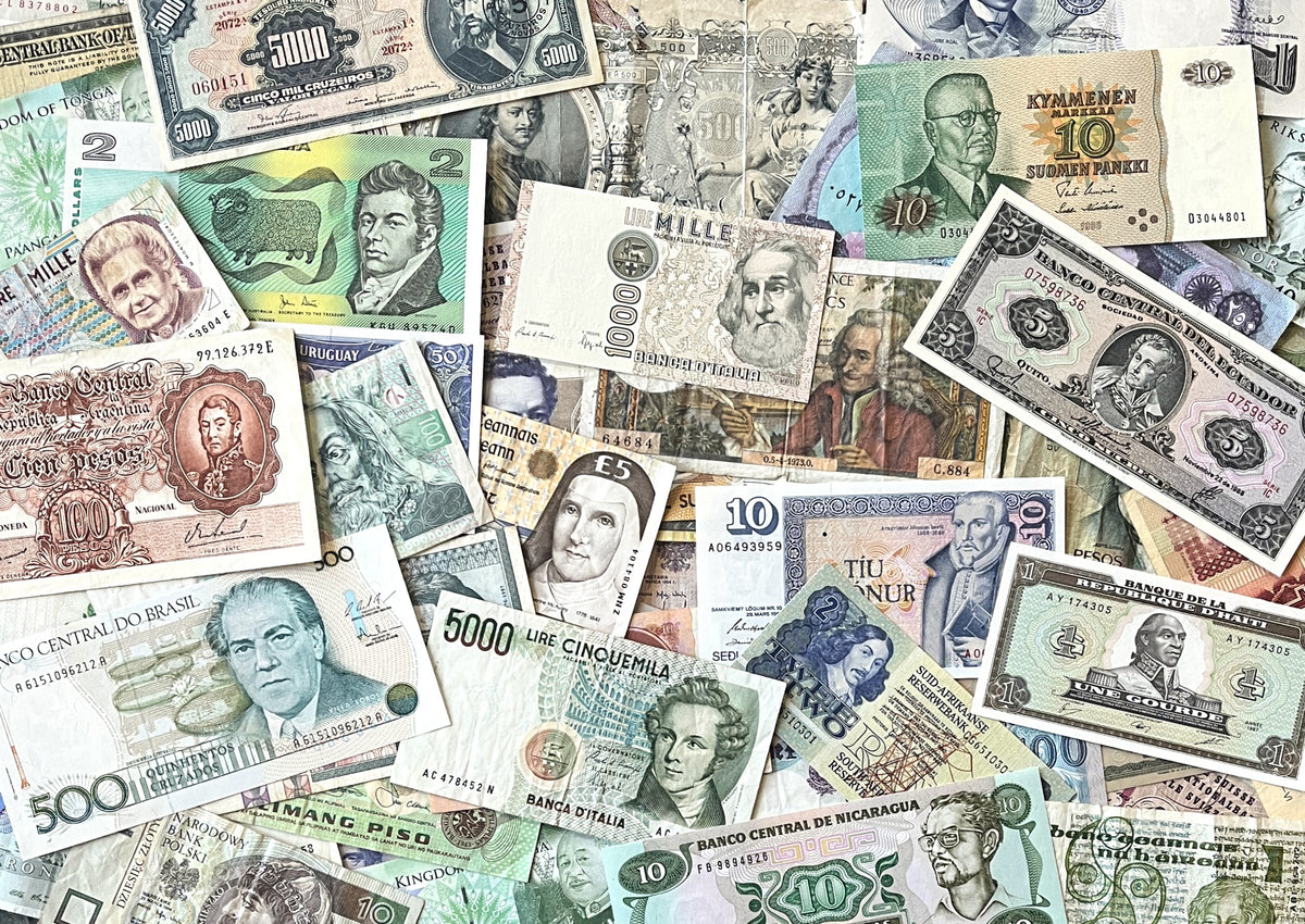 Historical Figures Mystery Global Paper Currency Bundles - World Leaders Portraits Mixed Global Banknote Lots