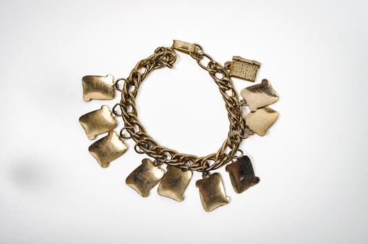 Vintage 1960's Bracelet 9 Commandments Gold Tone Square Charms - The Nine Commandments Gold Toned Christian Charm Bracelet