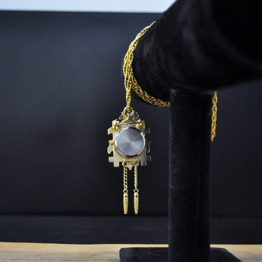 Vintage Lindenwold Cuckoo Clock Pendant Watch Necklace For Parts/Repair - Lindenwold Vintage Rhinestone Cuckoo Clock Necklace Non-Working