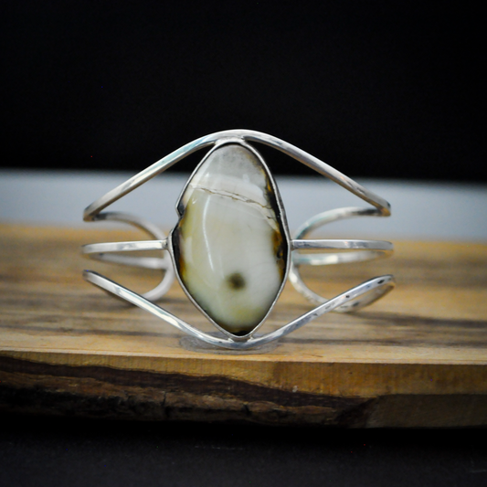 Handcrafted Montana Agate & Sterling Silver Split-Band Cuff - Natural Montana Agate Teardrop Cuff in .925 Sterling Silver
