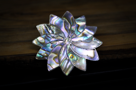 Vintage Mexican Sterling Silver & Abalone Shell Pinwheel Brooch Pendant - Taxco Mexico 925 Sterling Silver Iridescent Abalone Flower Pin