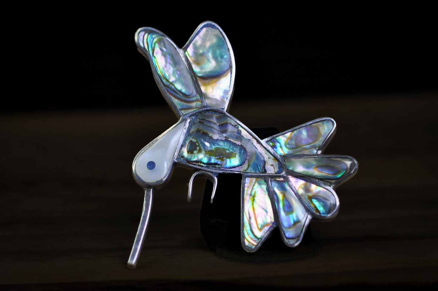 Vintage Mexican Hummingbird Brooch Abalone & Mother of Pearl Inlay - Iridescent Abalone Hummingbird Brooch Vintage Mexican Classic