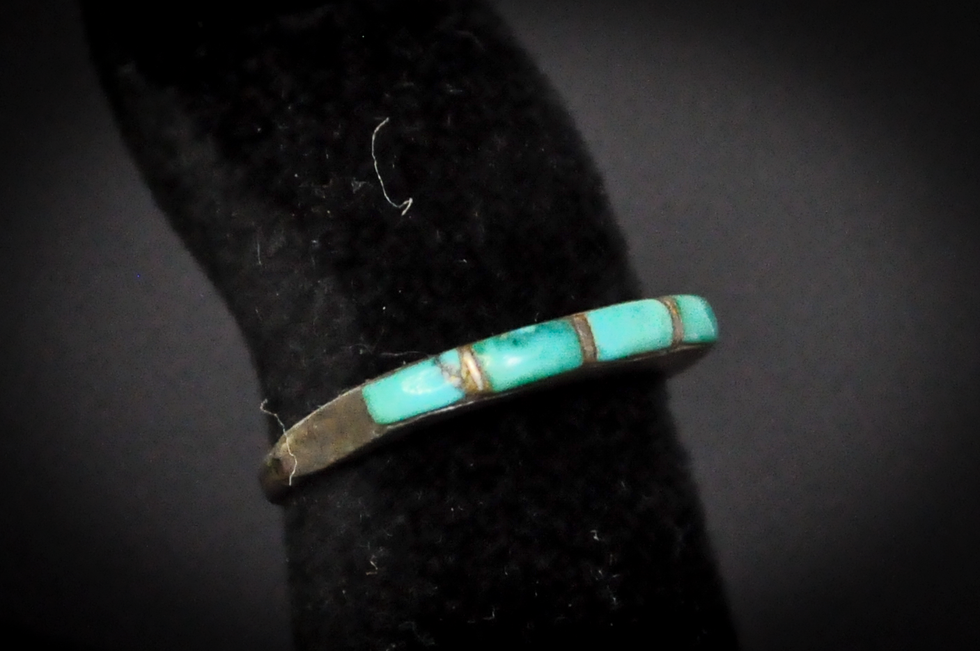 Native American Handmade Turquoise Mosaic Inlay Statement Ring Size 5.5 - Southwestern Sterling Silver Turquoise Inlay Band, Size 5 1/2