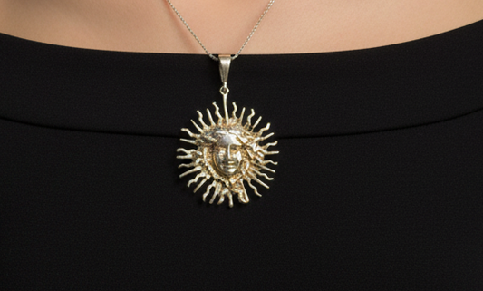Antique Sterling Silver Sun Face Mexico Signed Pendant - Stunning Large Celestial Sun Face Mexican Necklace Charm