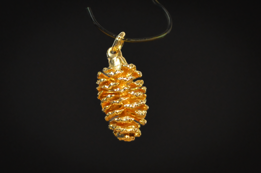 Yellow Gold 3D Pinecone Pendant Necklace Charm - Gold Textured Pine Cone Charm Pendant